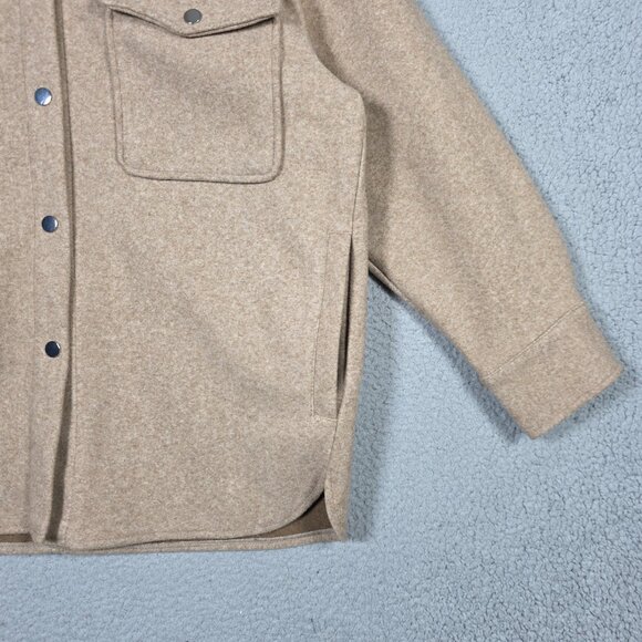 Zara Shirt Jacket Smal Beige Khaki Oversized Shacket Button Down Heavy Flannel - Picture 4 of 12